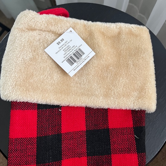 Christmas stocking, red and black, paw print, tan fur at top - Picture 2 of 3